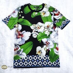 Dolce & Gabbana Elegant Orchid Print Crewneck T-shirt Black sz 48